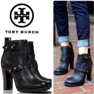 Tory Burch Black Landers Leather Moto ankle Bootie